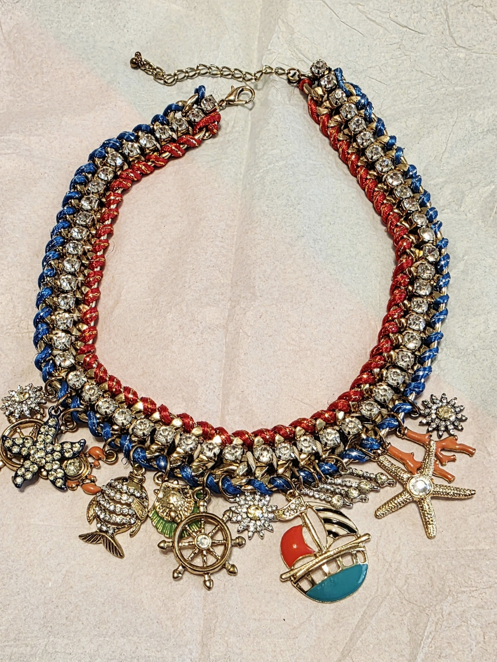 Nautical Coastal Core Multi-Charm Rhinestone Statement Necklace